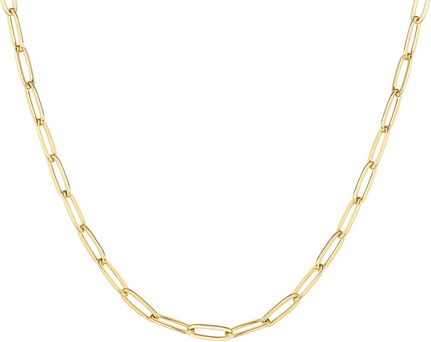 PAVOI - Womens 14K Gold Plated ‚Äì Yellow Gold Paperclip Chain Adjustable Necklace