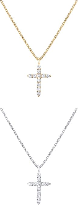 PAVOI - 14K Gold Plated Cubic Zirconia Cross Necklace for Women | Cross Faith Pendant Necklaces