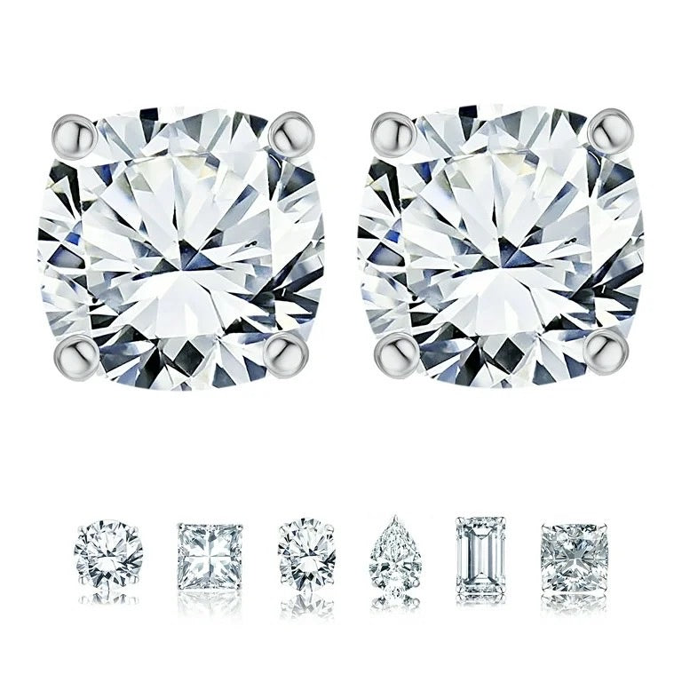 4 prong 2 Carat Round Shaped Moissanite Solitaire Stud Earrings in 18k White Gold Plating for Women