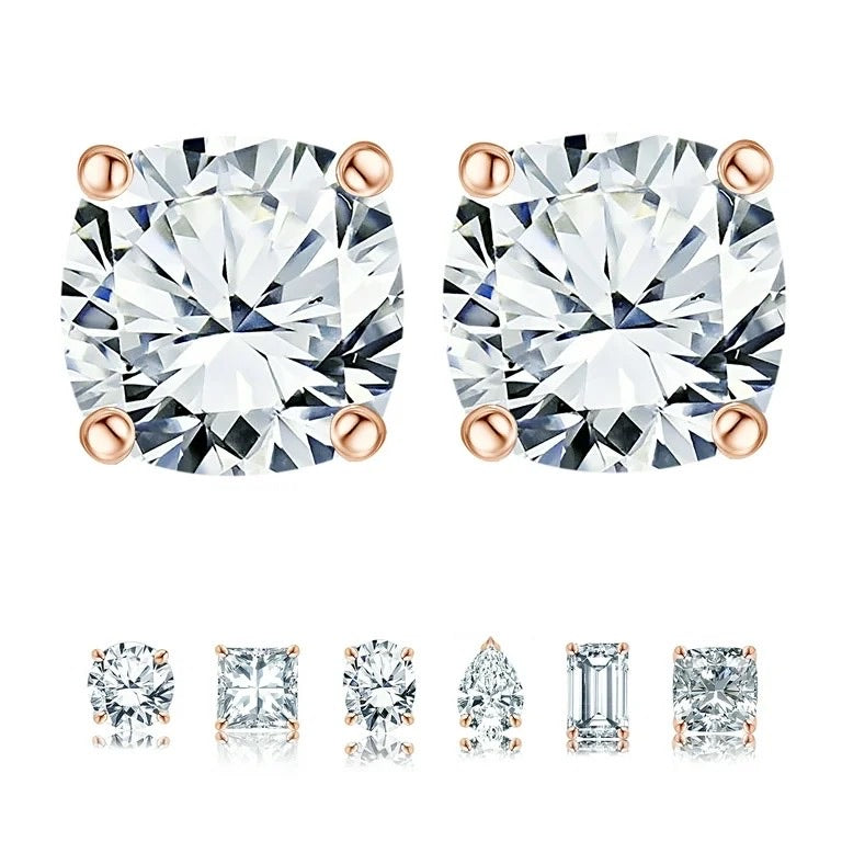 4 prong 2 Carat Round Shaped Moissanite Solitaire Stud Earrings in 18k White Gold Plating for Women