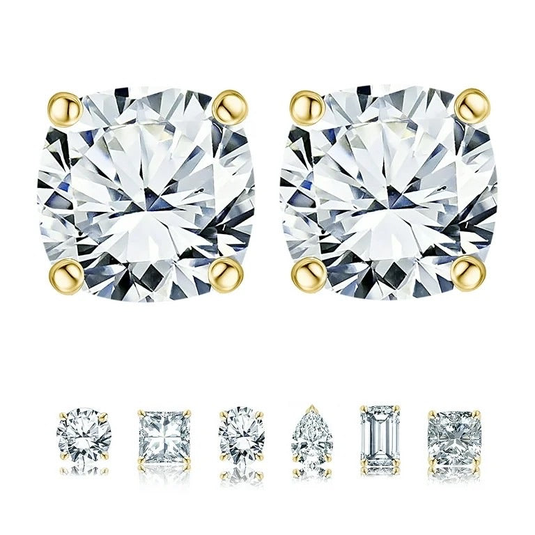 4 prong 2 Carat Round Shaped Moissanite Solitaire Stud Earrings in 18k White Gold Plating for Women