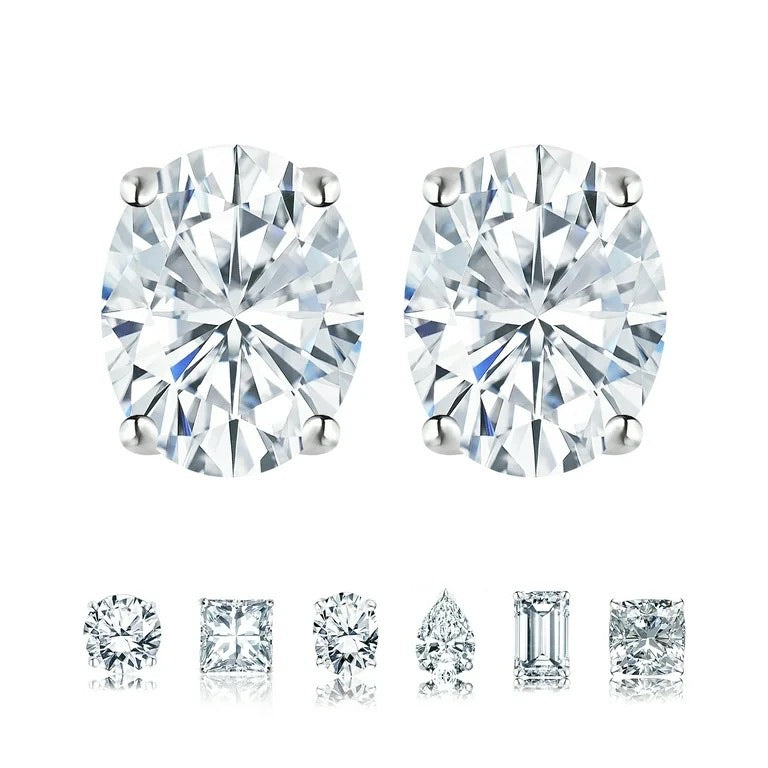 4 prong 2 Carat Round Shaped Moissanite Solitaire Stud Earrings in 18k White Gold Plating for Women