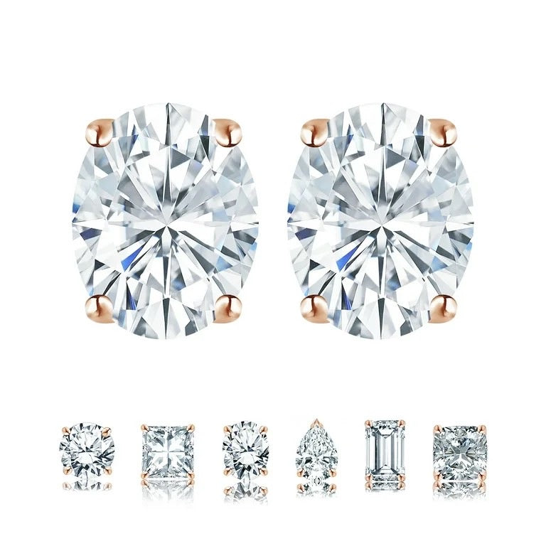 4 prong 2 Carat Round Shaped Moissanite Solitaire Stud Earrings in 18k White Gold Plating for Women
