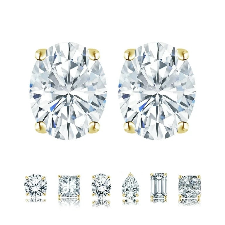 4 prong 2 Carat Round Shaped Moissanite Solitaire Stud Earrings in 18k White Gold Plating for Women