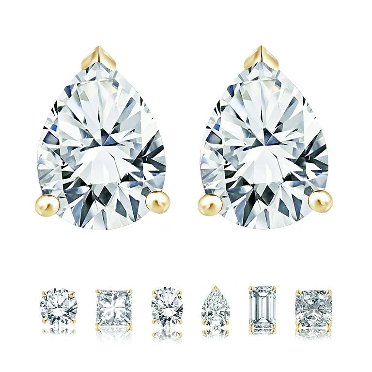 4 prong 2 Carat Round Shaped Moissanite Solitaire Stud Earrings in 18k White Gold Plating for Women