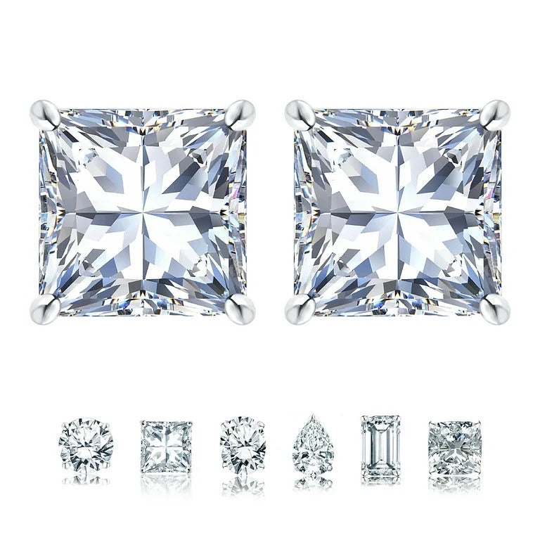 4 prong 2 Carat Round Shaped Moissanite Solitaire Stud Earrings in 18k White Gold Plating for Women