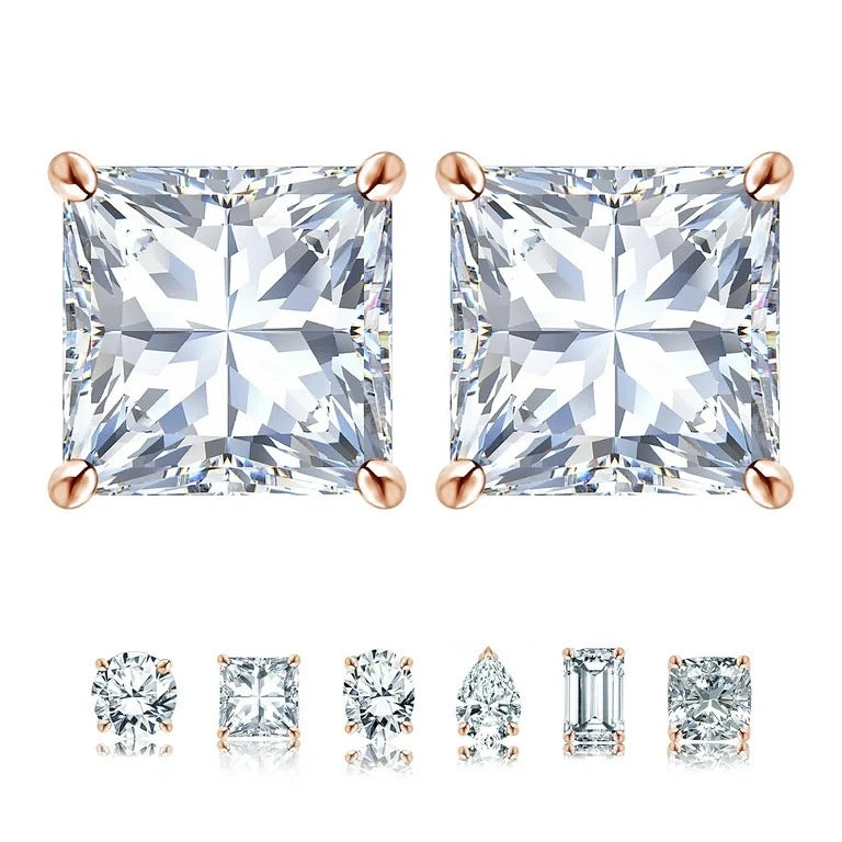 4 prong 2 Carat Round Shaped Moissanite Solitaire Stud Earrings in 18k White Gold Plating for Women