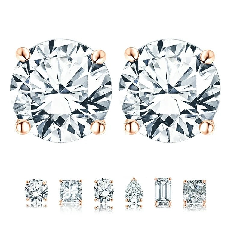 4 prong 2 Carat Round Shaped Moissanite Solitaire Stud Earrings in 18k White Gold Plating for Women