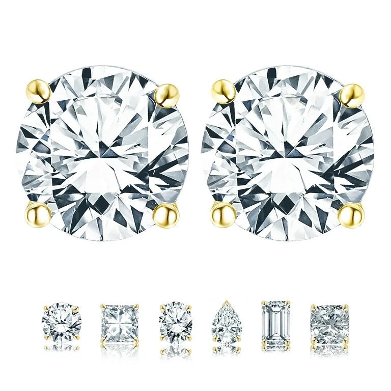 4 prong 2 Carat Round Shaped Moissanite Solitaire Stud Earrings in 18k White Gold Plating for Women