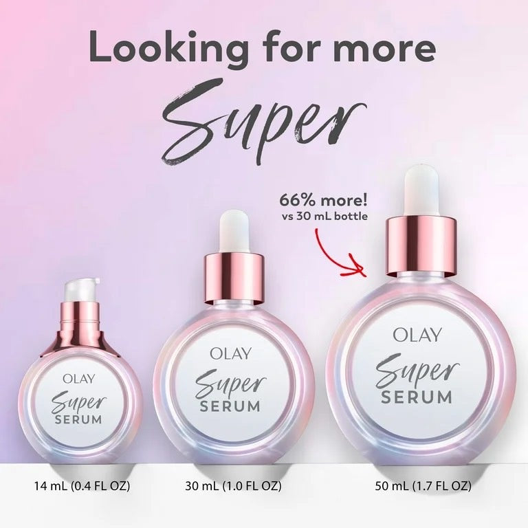 Olay Super Serum - Niacinamide, Vitamin C & E, Collagen Peptide, AHA - 5-in-1 Skin Care Benefits for Face - Healthy Glow, Brightening, Hydrating, Smoothing, Firming, Evens Tone, Anti-Aging, 1.0 Oz