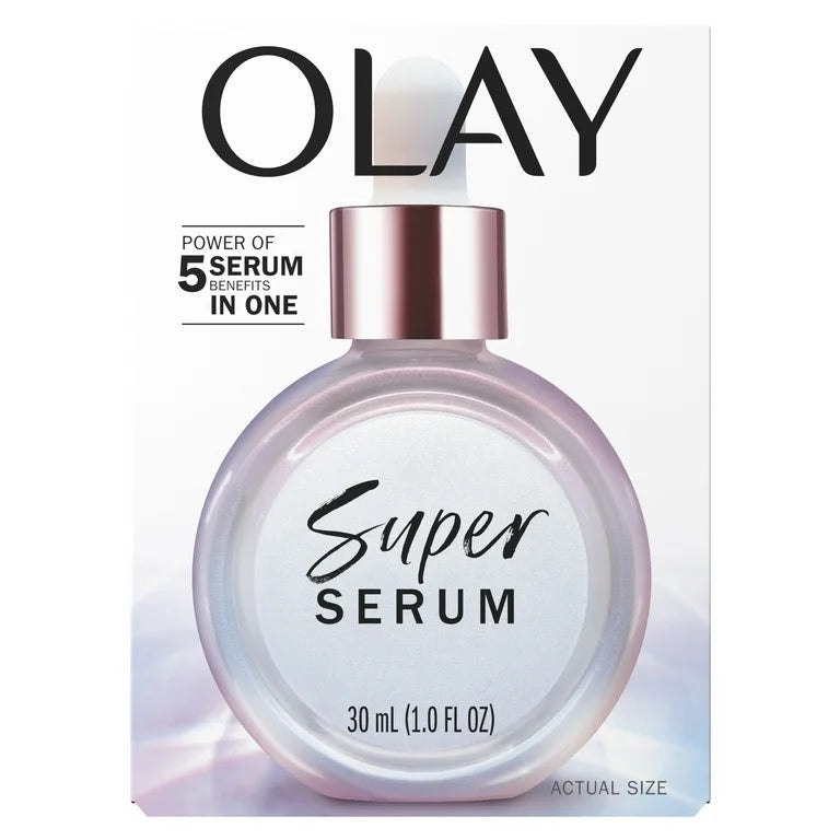 Olay Super Serum - Niacinamide, Vitamin C & E, Collagen Peptide, AHA - 5-in-1 Skin Care Benefits for Face - Healthy Glow, Brightening, Hydrating, Smoothing, Firming, Evens Tone, Anti-Aging, 1.0 Oz