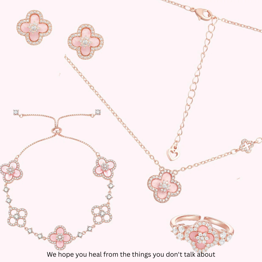 ZEHD® Women 18K Gold Plated Clover Sakura Cleef Bracelet Sets (necklace/bracelet/earring/ring)