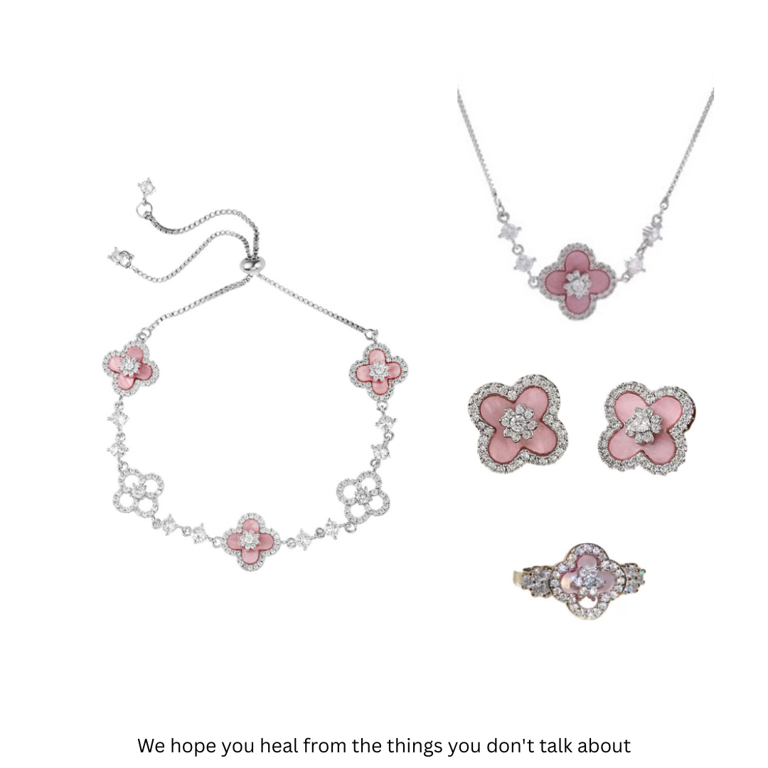 ZEHD® Women 18K Gold Plated Clover Sakura Cleef Bracelet Sets (necklace/bracelet/earring/ring)