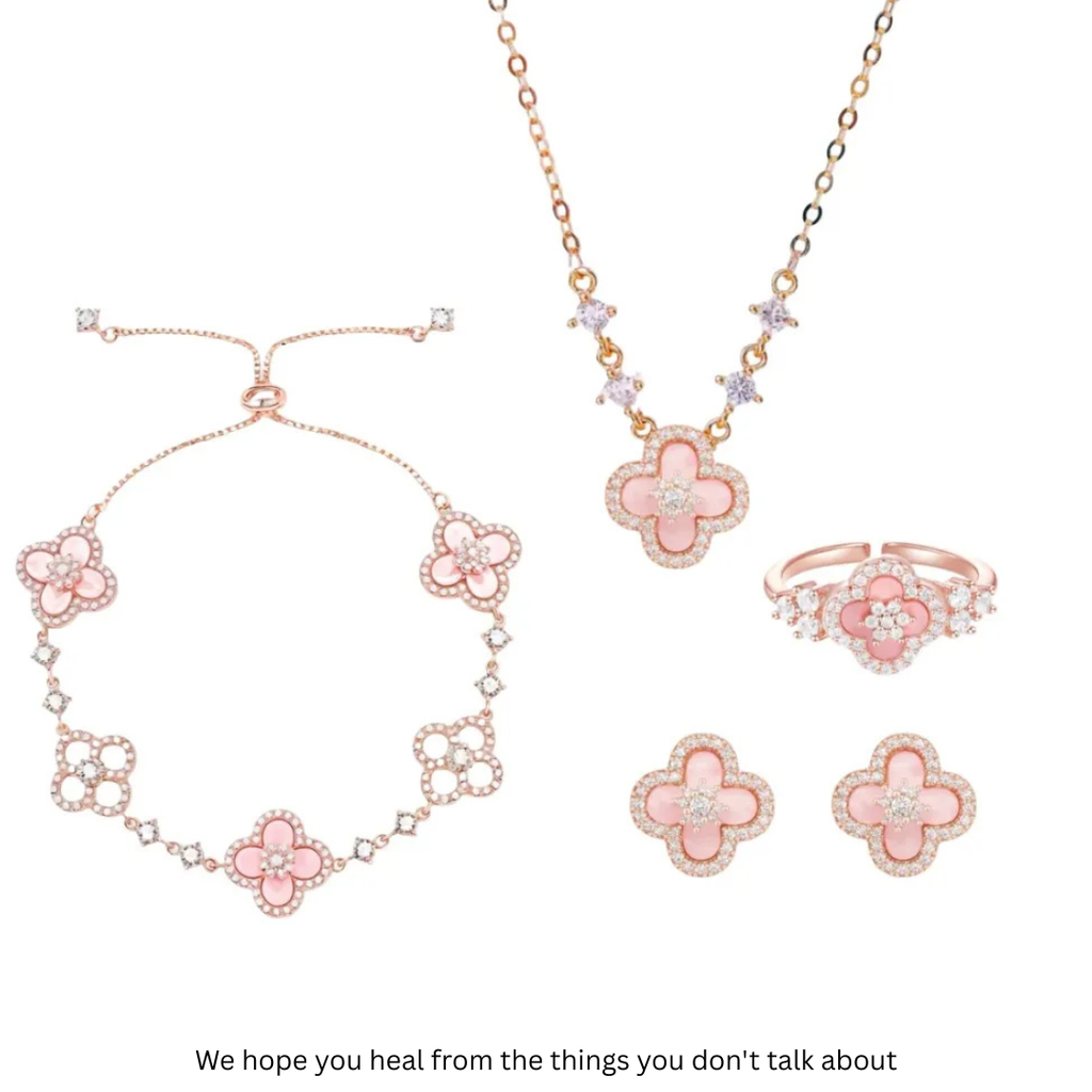 ZEHD® Women 18K Gold Plated Clover Sakura Cleef Bracelet Sets (necklace/bracelet/earring/ring)