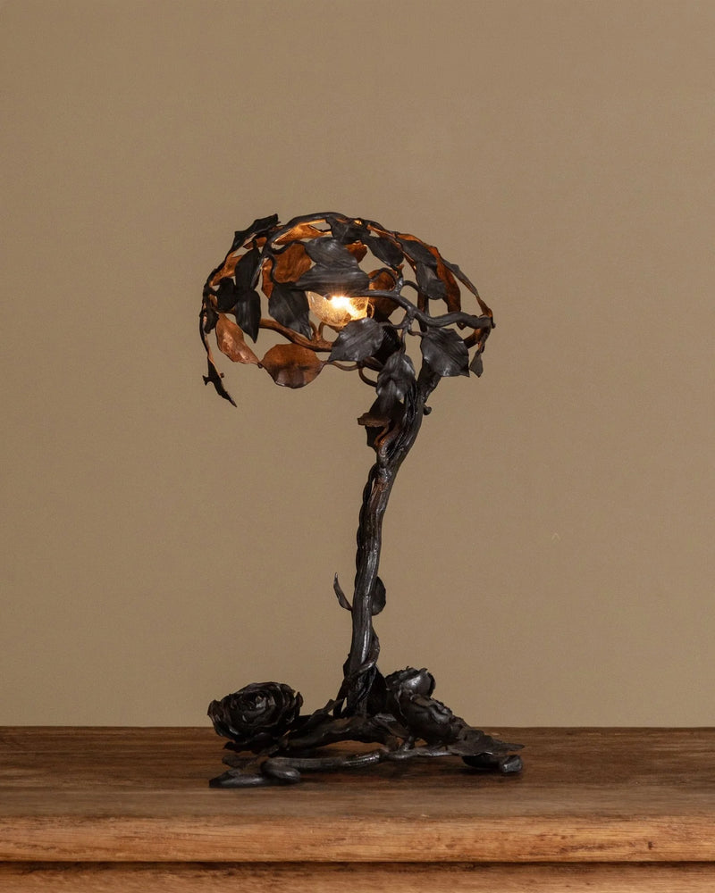 <p><strong>Art Nouveau Sculptural Iron Tole Table Lamp, France, 1920's<br/></strong></p>