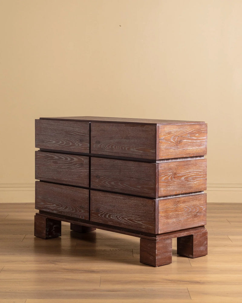 <h6><strong>French Cerused Oak Six-Drawer Dresser with Block Legs, 1970s</strong></h6>
