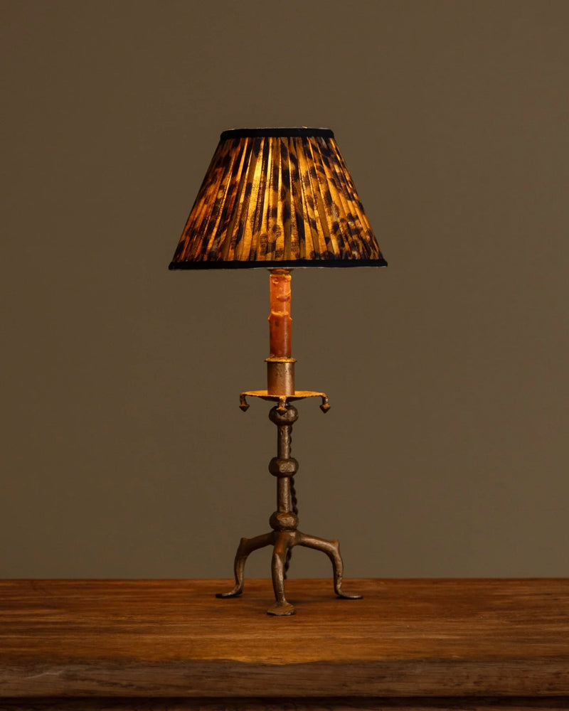 <p><strong>French Brutalist Brass Table Lamp with Leopard Shade, 1950's</strong></p>