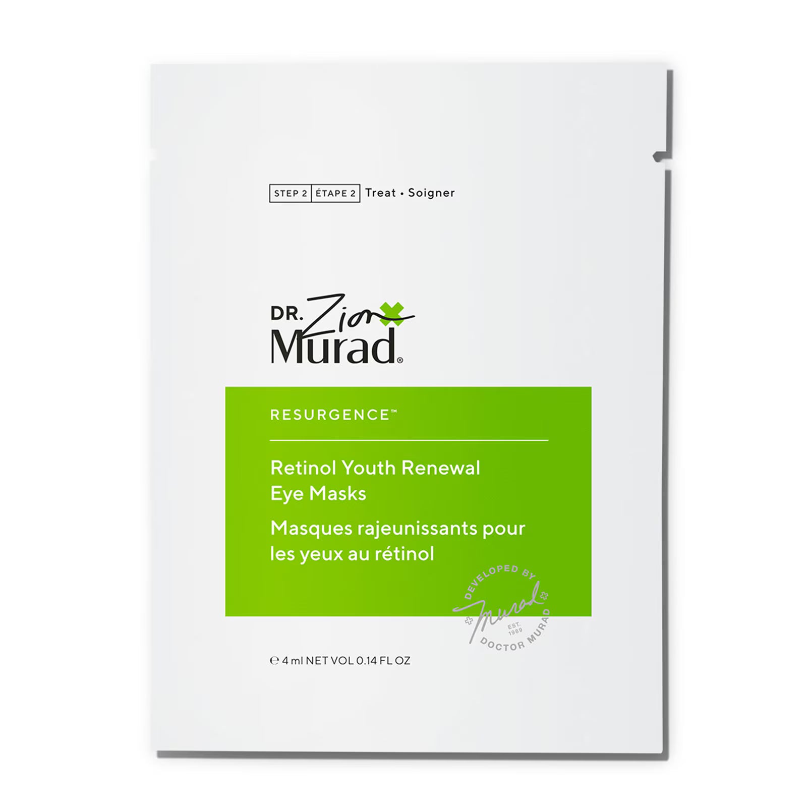 A single Dr. Zion Murad Resurgence Retinol Youth Renewal Eye Mask packet on a clean white background.