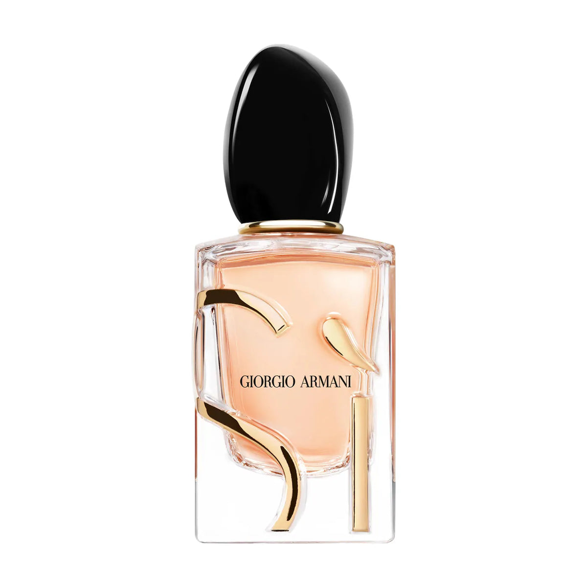 Giorgio Armani perfume bottle with black cap on a white background