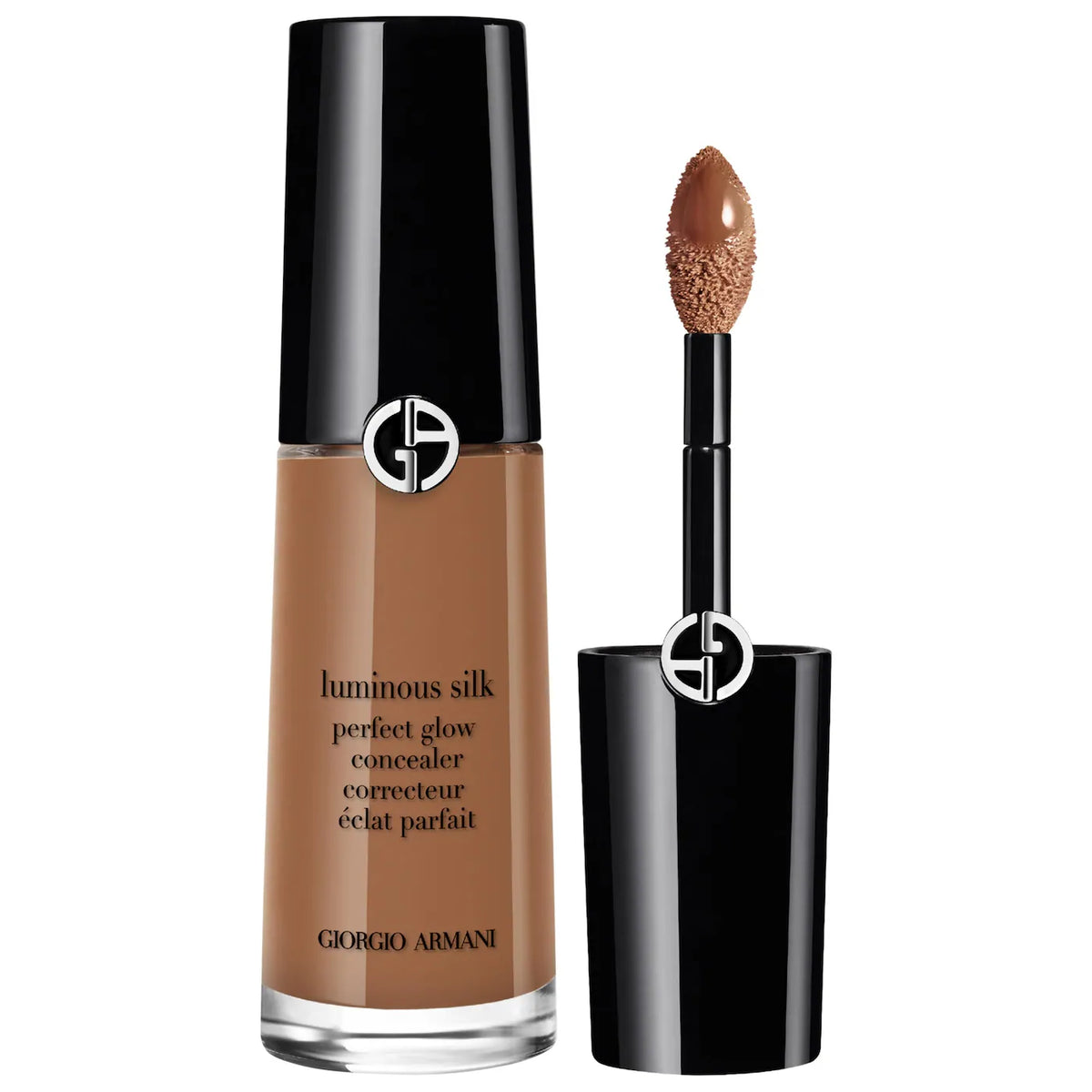 Giorgio Armani luminous silk perfect glow concealer with applicator on a white background