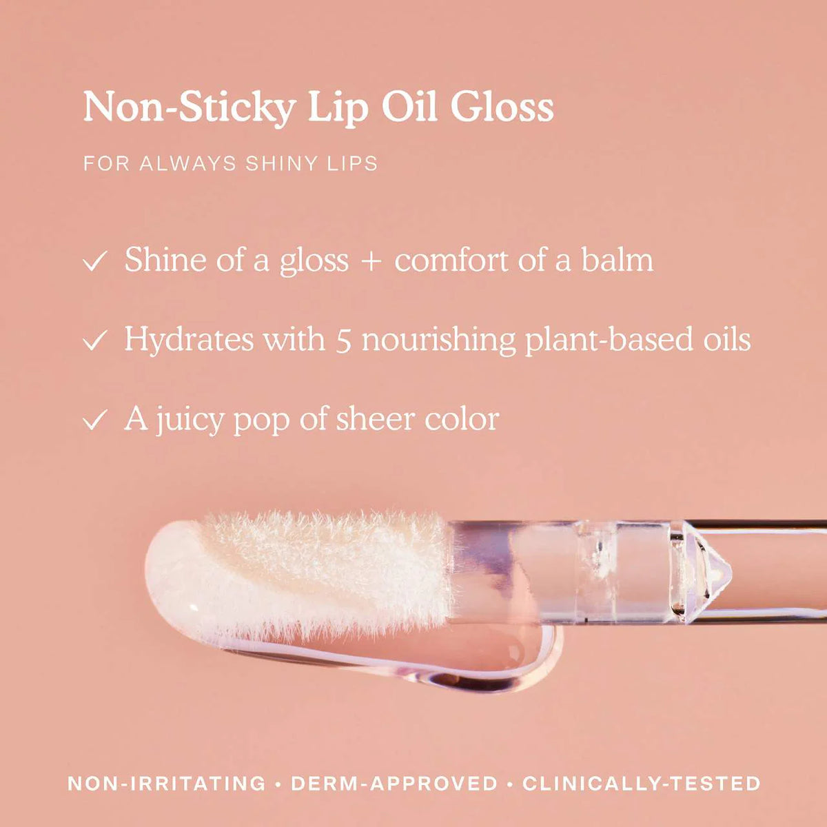 Lip oil gloss with text on a pink background