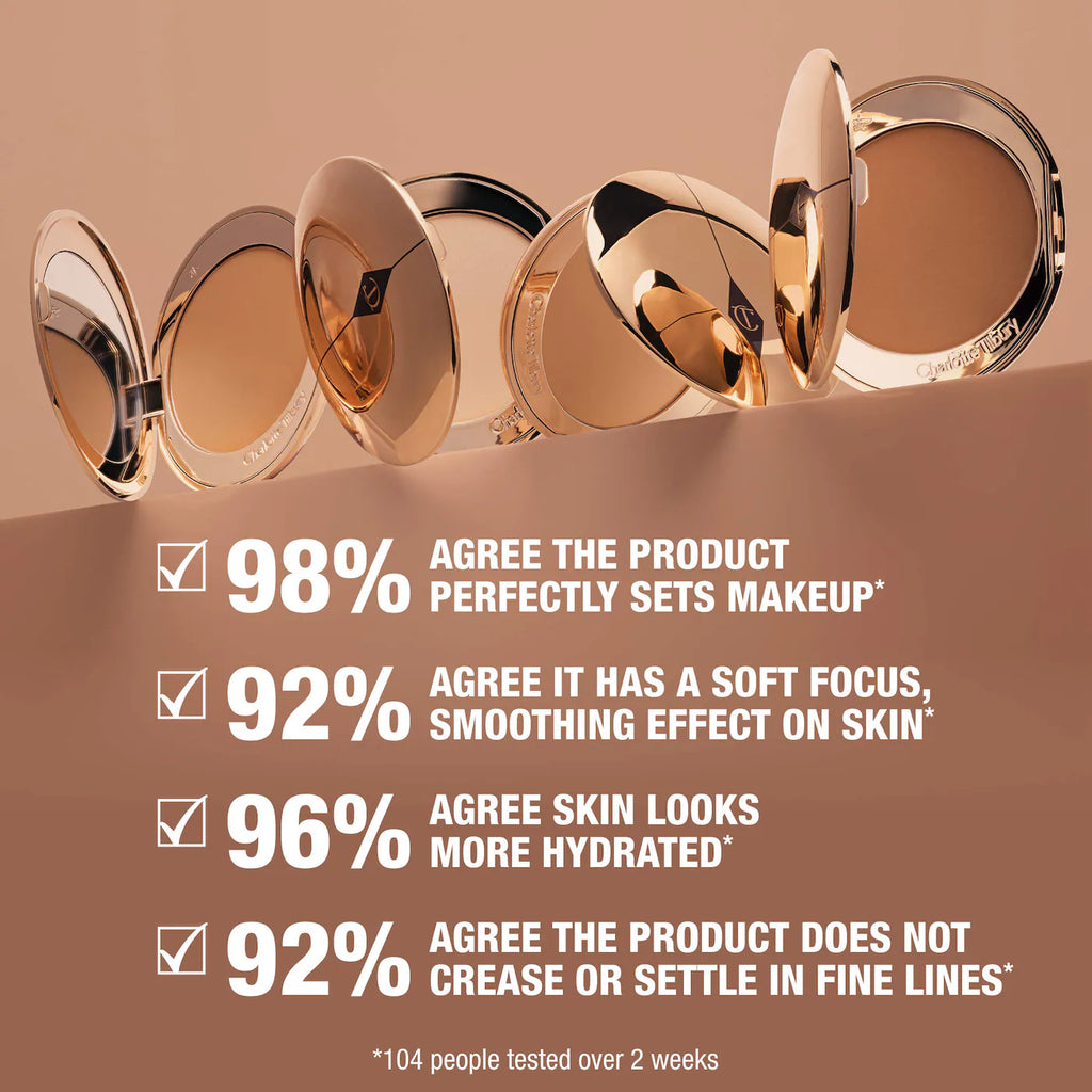 Cosmetic product with approval ratings on a beige background