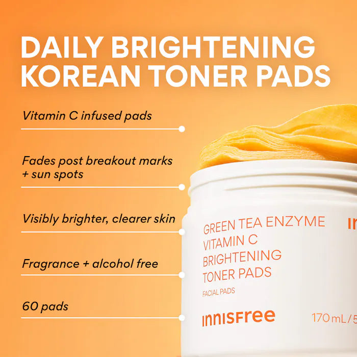 innisfree  Daily Vitamin C Korean Brightening Toner Pads with Niacinamide for Dark Spots