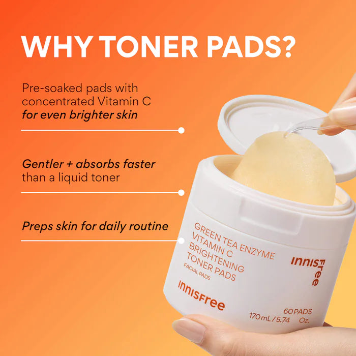 innisfree  Daily Vitamin C Korean Brightening Toner Pads with Niacinamide for Dark Spots