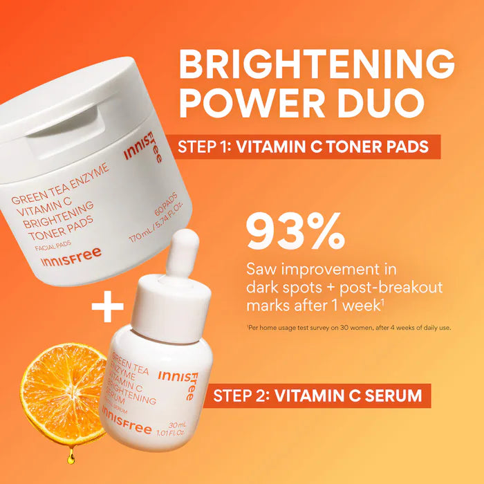 innisfree  Daily Vitamin C Korean Brightening Toner Pads with Niacinamide for Dark Spots
