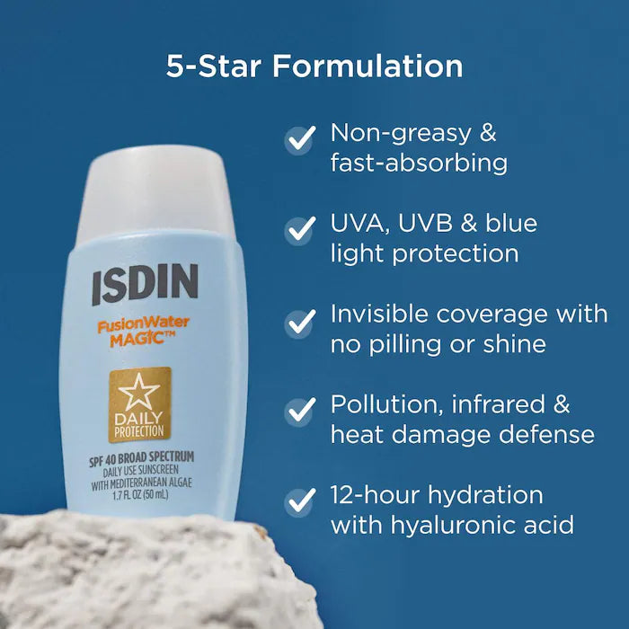 ISDIN - Fusion Water Magic SPF 40 Sunscreen with Hyaluronic Acid and Vitamin E