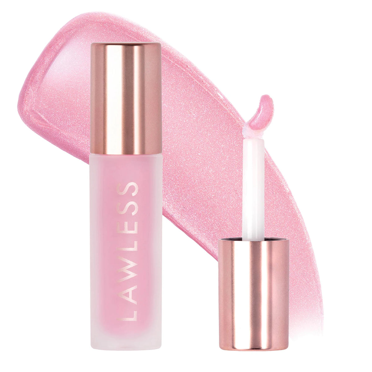 Lip balm with rose gold cap and container on a white background