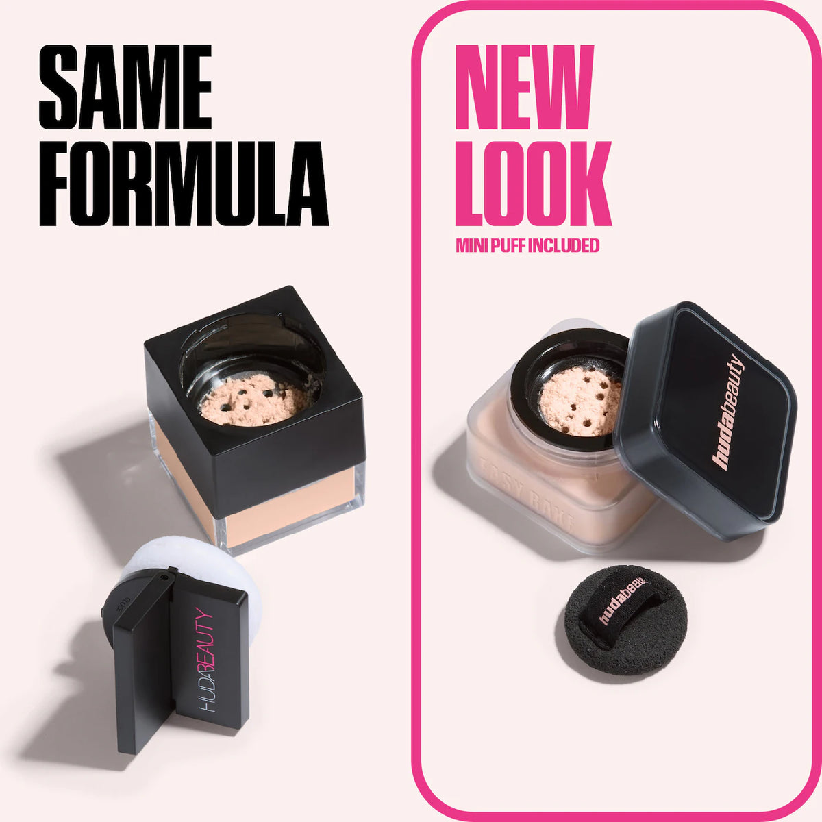 Makeup product with 'Same Formula, New Look' text on a white background