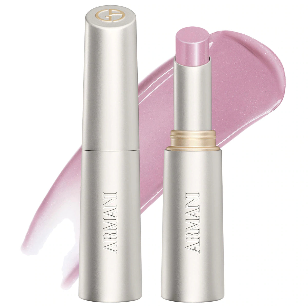 Armani lip balm with pink shade on a white background
