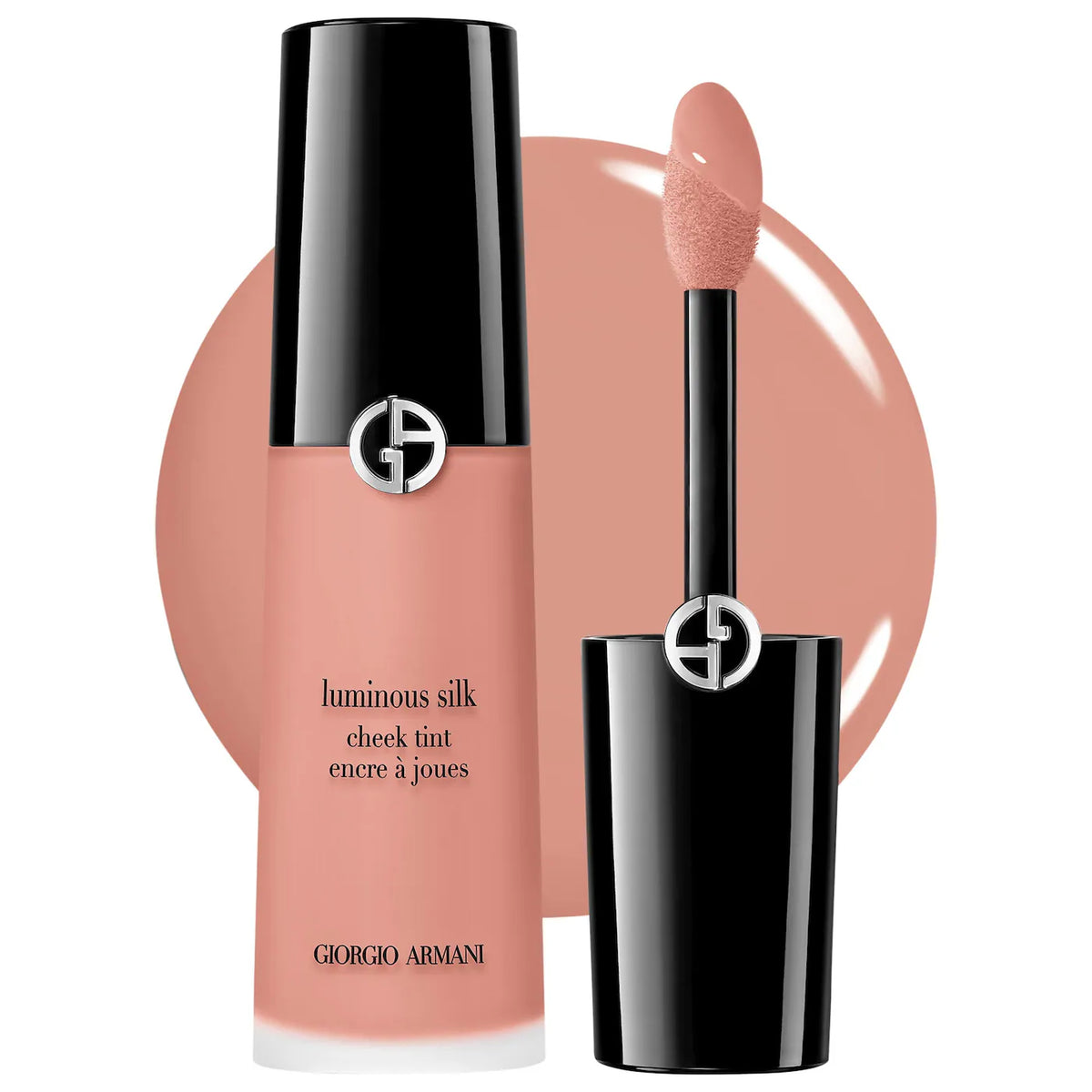 Giorgio Armani cheek tint with applicator on a white background