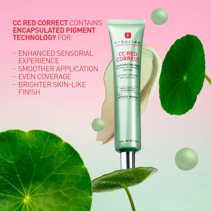 CC Red Correct Green Color-Corrector SPF 25 to Cover Redness, with Korean Centella Asiatica Extract