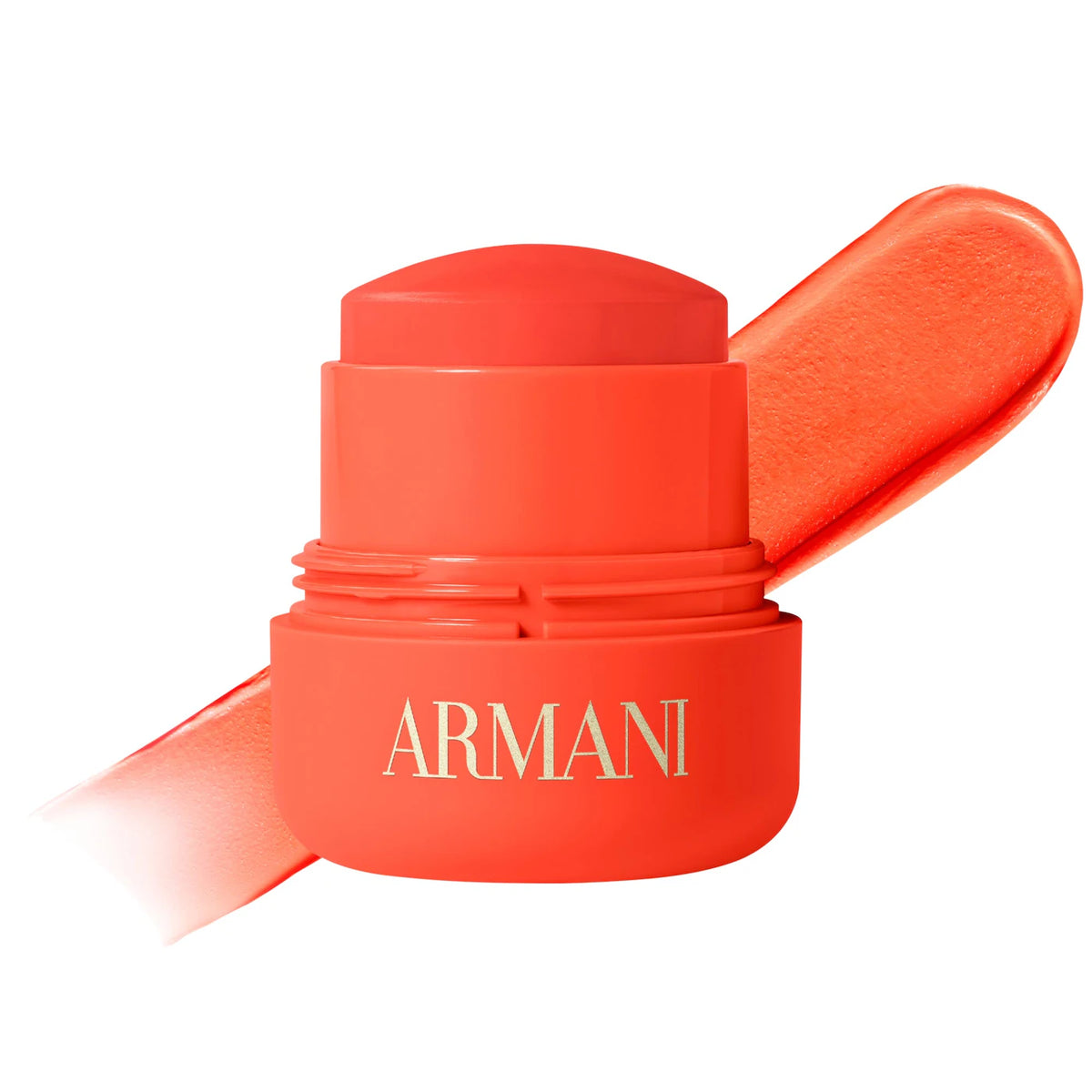 Red cosmetic stick with 'Armani' branding on a white background